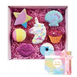 2021 new products kids customize box gift set fizzy heart unicorns organic cbd cupcake donut rainbow bathbomb