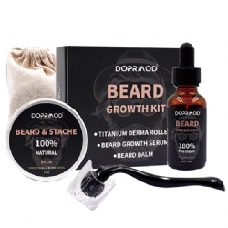 Private Label Organic Natural Beard Balm Wax Beard Oil Roller Beard Growth Grooming Care Set With Cloth Bag And Oil For Men Gift